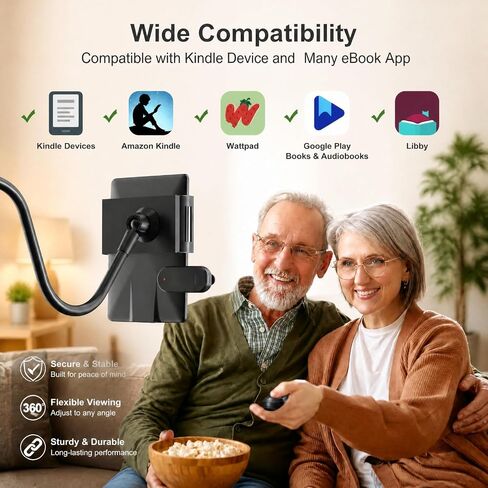 Gooseneck Tablet Holder for Kindle Reading in Bed with Page Turner Remote, Hands Free Desk Bedside Lazy Arm Stand for Kindle Accessories, Gifts for Readers in Kuwait