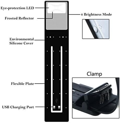 Book Light, LED Reading Lamp USB Rechargeable Flexible Night Light 4 Level Brightness 360°Adjustable Clip on Work/Desk/Bed Lights for Amazon Kindle/eBook Reader/Book/iPad in Saudi Arabia
