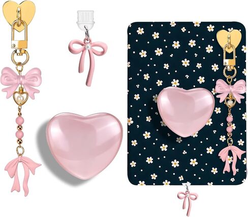AIERSA Cute Charms Set for Kindle,Including Dust Plug Charm Type C/USB C,Heart Grip Holder, Keychains with Hook for Kindle Accessories,Compatible for Kindle Paperwhite 11th 12th Generation in Kuwait