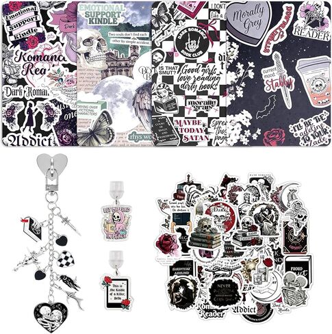 Mantveil 57PCS Dark Romance Charm Chains for Kindle Accessories Kit | Including 1 Charm Chain, 2 Dust Plug Charm Type C, 4 Cardstock Insert and 50 Stickers, Compatible for Kindle/E-Reader/Phone in Saudi Arabia