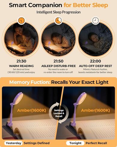 18 LED Rechargeable Clip On Book Light for Reading in Bed | Eye Caring 3 Color Temps, Silent Stepless Dimming, Auto-Off Timer, Memory, 80Hrs Runtime Lightweight Light for Book Lovers in Saudi Arabia