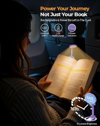 18 LED Rechargeable Clip On Book Light for Reading in Bed | Eye Caring 3 Color Temps, Silent Stepless Dimming, Auto-Off Timer, Memory, 80Hrs Runtime Lightweight Light for Book Lovers in Saudi Arabia