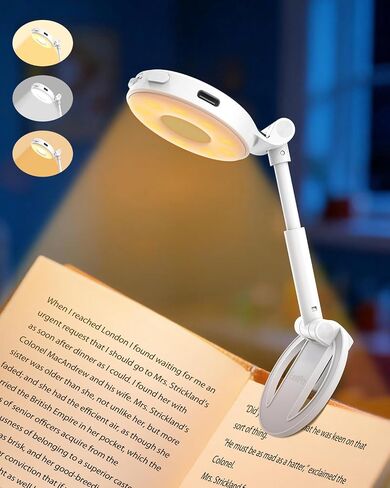 18 LED Rechargeable Clip On Book Light for Reading in Bed | Eye Caring 3 Color Temps, Silent Stepless Dimming, Auto-Off Timer, Memory, 80Hrs Runtime Compact Bedside Gift for Book Lovers in Saudi Arabia