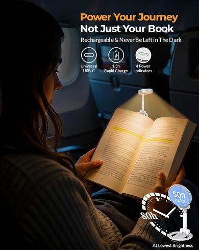 18 LED Rechargeable Clip On Book Light for Reading in Bed | Eye Caring 3 Color Temps, Silent Stepless Dimming, Auto-Off Timer, Memory, 80Hrs Runtime Compact Bedside Gift for Book Lovers in Saudi Arabia