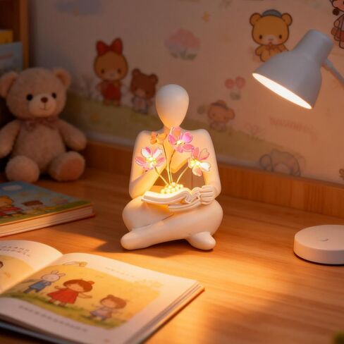 Bookshelf Decor Thinker Statue with Blossom Lamp - Battery Powered Night Light & Modern Adornos para Sala, Reading Nook Lighting - Gift for Adults and Art Collectors in Saudi Arabia