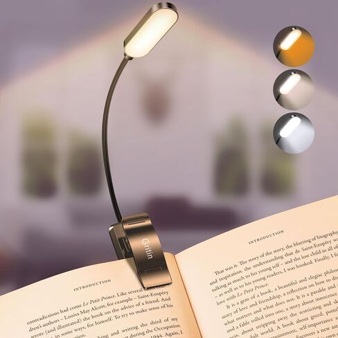 Gritin 16 LED ضوء كتاب قابل لإعادة الشحن للقراءة في السرير | العناية بالعين، 3 درجات حرارة للألوان، سطوع خافت بدون خطوات، وقت تشغيل 80 ساعة، مشبك مرن خفيف الوزن على الضوء لمحبي الكتب in Kuwait