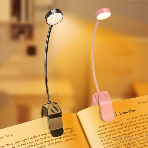 KTEBO Rechargeable Book Light with Clip & Battery Indicator, 9 Luminescence Modes, USB-C Portable 1.6 oz Ultralight Lamp for Night Reading in Bed, Readers - White in Saudi Arabia
