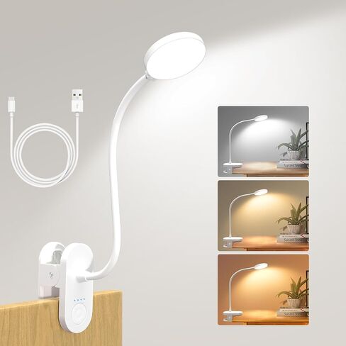 Rechargeable Clip on Light for Bed, Cute LED Reading Lamp for Girls Dorm Room, Portable Book Light with Clamp on Headboard Bedside Table, Flexible Lamp with 3 Color Temp & 10 Brightness (Pink/3.5'') | 10 Brightness Levels, Clamp Lamp with USB-C, 15.8'' Fl in Saudi Arabia