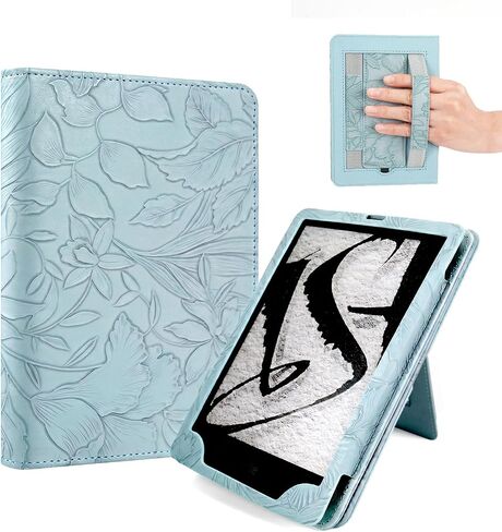 7"/6.8" Green Embossed Case Compatible with Kindle Paperwhite 11th/12th Gen,Colorsoft Signature Edition 2024,Retro Flower Book Cover Hand Strap Stand Auto Wake Design Accessories 2025 in Saudi Arabia
