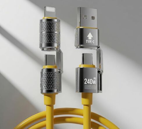 كابل عالمي 240 وات، USB C، USB A، Lightning، متوافق مع أجهزة الكمبيوتر المحمول، الهواتف، الكمبيوتر اللوحي، فرشاة الأسنان الكهربائية، Kindle، سماعات الرأس، أجهزة المطبخ، بنك الطاقة، التلفزيون، وسادة التدفئة، الكاميرا، الأداة، 3'5" in Kuwait