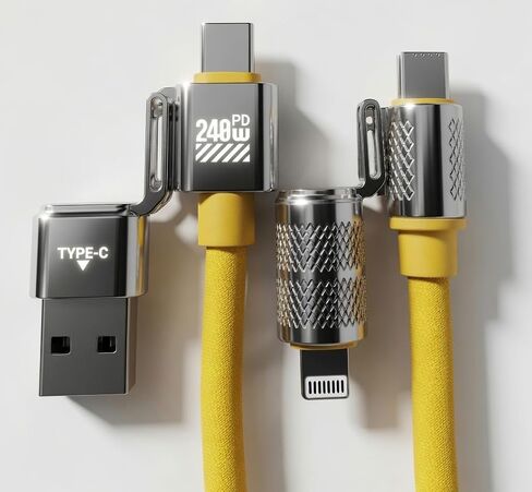 كابل عالمي 240 وات، USB C، USB A، Lightning، متوافق مع أجهزة الكمبيوتر المحمول، الهواتف، الكمبيوتر اللوحي، فرشاة الأسنان الكهربائية، Kindle، سماعات الرأس، أجهزة المطبخ، بنك الطاقة، التلفزيون، وسادة التدفئة، الكاميرا، الأداة، 3'5" in Kuwait