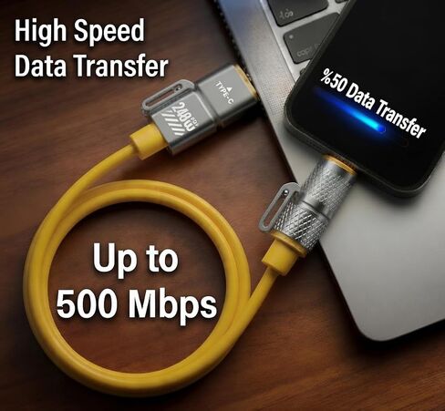 كابل عالمي 240 وات، USB C، USB A، Lightning، متوافق مع أجهزة الكمبيوتر المحمول، الهواتف، الكمبيوتر اللوحي، فرشاة الأسنان الكهربائية، Kindle، سماعات الرأس، أجهزة المطبخ، بنك الطاقة، التلفزيون، وسادة التدفئة، الكاميرا، الأداة، 3'5" in Kuwait