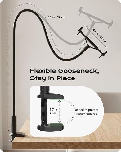 Stouchi Gooseneck Kindle Holder with Remote Page Turner for Bed Reading | Upgraded 2-in-1 Magnetic Remote | Shake-Free Kindle Stand | Work for Kindle Paperwhite/Oasis, E-Readers, iPad & Phones in Saudi Arabia