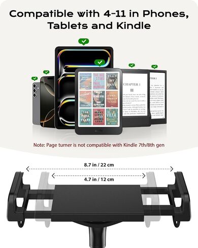 Stouchi Gooseneck Kindle Holder with Remote Page Turner for Bed Reading | Upgraded 2-in-1 Magnetic Remote | Shake-Free Kindle Stand | Work for Kindle Paperwhite/Oasis, E-Readers, iPad & Phones in Saudi Arabia