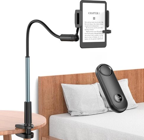 PlusAcc for Tablet Holder with Remote Page Turner, Stand for Reading in Bed | Hands-Free Desk Bedside Stand, Gooseneck Lazy Arm with Clicker Compatible with iPad, Tablets 4-11 Inches, Smartphones in Saudi Arabia