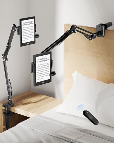 Kindle Holder with Remote Page Turner – Kindle Stand with Remote Page Turner for Bed, Hands-Free Clip Mount, Easy-Adjust Steel Arm (Not Gooseneck), No Text Blocking in Saudi Arabia