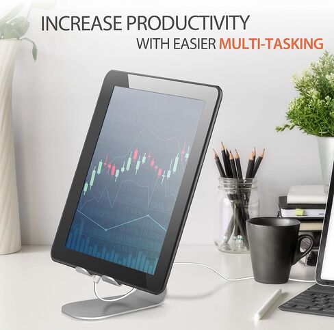 Brookstone، حامل كمبيوتر لوحي بزاوية قابلة للتعديل، حامل هاتف معدني، مقابض سيليكون لتثبيت القارئ الإلكتروني الخاص بك بأمان، فتحة شحن سهلة الوصول، حامل مكتب بسيط in Saudi Arabia