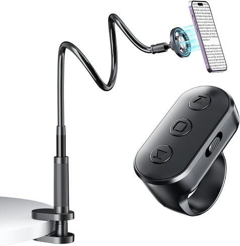 Gooseneck Magnetic Phone Holder Mont for Bed with Page Turner | Strong magnet, 360° flexible long arm, remote controls scrolling for Titok, shooting & page flipping for iPhone & Android in Saudi Arabia