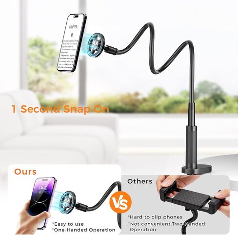 Gooseneck Magnetic Phone Holder Mont for Bed with Page Turner | Strong magnet, 360° flexible long arm, remote controls scrolling for Titok, shooting & page flipping for iPhone & Android in Saudi Arabia