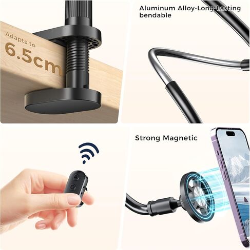 Gooseneck Magnetic Phone Holder Mont for Bed with Page Turner | Strong magnet, 360° flexible long arm, remote controls scrolling for Titok, shooting & page flipping for iPhone & Android in Saudi Arabia