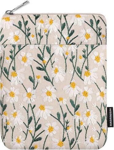 Dadanism 6-7 Inch Embroidered Daisy Padded Sleeve for E-Reader, White Daisy | Protective Sleeve Case for 7" Kindle Paperwhite, 7" Kindle Colorsoft Signature Edition, 6" Kindle, 6" Kobo Clara BW/Colour in Kuwait