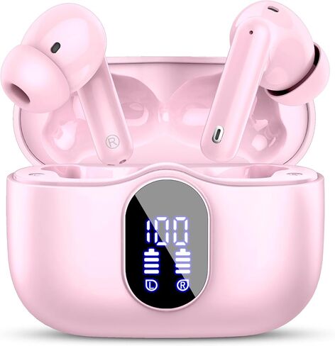 Wireless Earbuds, Bluetooth 5.4 Headphones Bass Stereo/Clear Calls, Black | Ear Buds with Noise Cancelling Mic LED Display in Ear Earphones IP7 Waterproof 36H Bluetooth Earbuds for Phones/Sport/Laptop in Kuwait