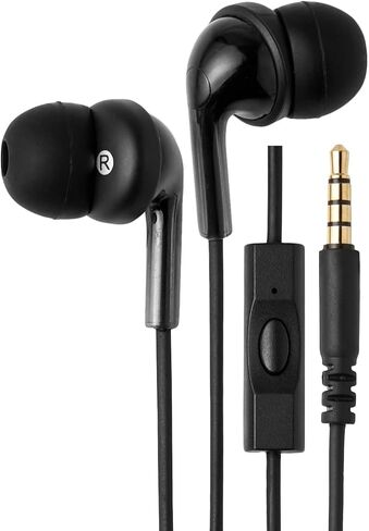Amazon Basics Wired Earbuds with Microphone, In-Ear Headphones, 3.5mm Jack, High Definition Sound, Secure Fit, 4.2 ft Cable, S/M/L Ear Tips, Black in Kuwait