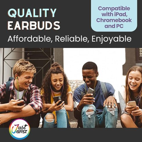 JustJamz Bulk Earbuds 100 Pack | Basic Ear Bud, Black Dot in-Ear Earphones, Disposable Headphones, Class Headphones Set for Students, Earphones for Class, Kids, Classroom, Library, Wired Earbuds in Saudi Arabia