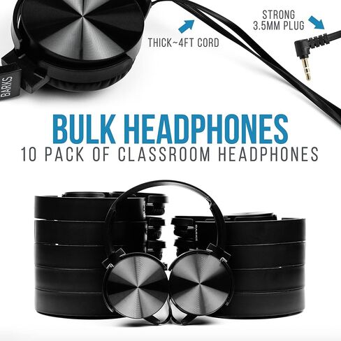 Barks Classroom Headphones Bulk 10 Pack (Select Black, On-Ear, Wired 3.5mm) | Durable Everyday Student Use, Tangle-Free Cords, Adjustable Fit All-Day Comfort, Clear Sound, Easy Clean, K-12 School Testing in Saudi Arabia