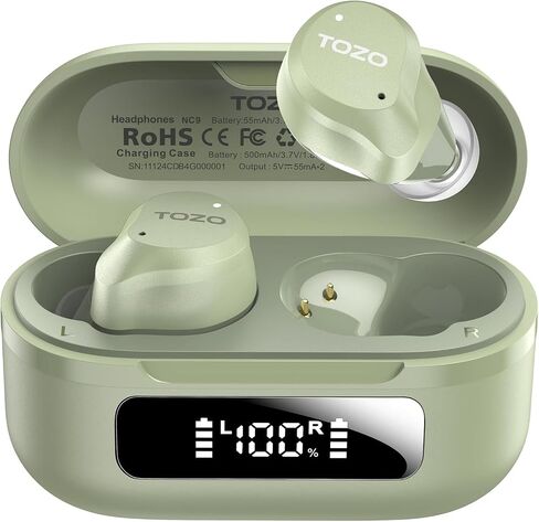 TOZO NC9 Hybrid Active Noise Cancelling Wireless Earbuds, 60H, LED Display | 6 Mic ENC Clear Calls, Deep Bass Sound, IPX8, in Ear Bluetooth 5.3 Headphones,32 EQs via APP, Comfort Fit Ear Buds, Black in Kuwait