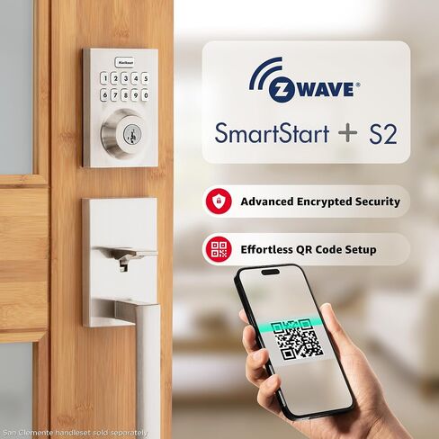 Kwikset HomeConnect 620 Z-Wave Long Range Enabled Keypad Smart Lock Convenient Keyless Entry, Customizable User Codes, Ring Alarm Compatible, Hub Required, Sold Separately Satin Nickel Contemporary in Saudi Arabia