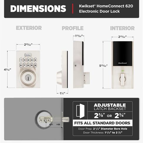 Kwikset HomeConnect 620 Z-Wave Long Range Enabled Keypad Smart Lock Convenient Keyless Entry, Customizable User Codes, Ring Alarm Compatible, Hub Required, Sold Separately Satin Nickel Contemporary in Saudi Arabia