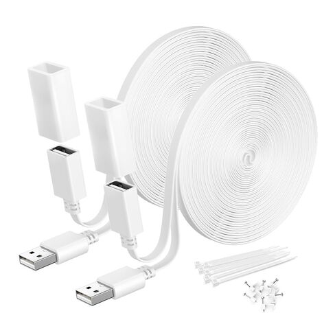 Itramax Flat USB A Male to Female Power Extension Cable 20FT/6M 2Pack,White | USB A Long Extender Cord for Security Cameras Wyze Cam V4/V3/V2/OG,Ring,Google Nest,Blink Mini/XT,eufy S340,EZVIZ,Waterproof in Kuwait