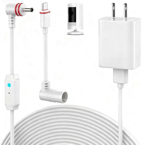 25FT Power Cord Compatible with Ring Spotlight Cam Pro(Battery), Stick Up Cam Battery, Plug-in/Stick up Cam Pro/RingTilt Indoor Cam,10W Ring Cable with Light DC Port & Type C Port (White) in Saudi Arabia