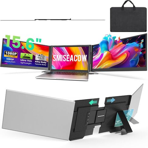 SMISEACOW Laptop Screen Extender Triple 15.6", 1080P FHD IPS 0.18" Ultra-Slim & 3.9 lbs, Plug-Play Portable Monitor for Laptops Fits 12-17.3" Laptops, Compatible with Win/Mac/Android in Saudi Arabia