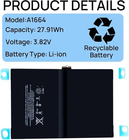 A1664 Battery Compatible with iPad Pro 9.7 2016 Edition A1674 A1675 A1673 with Installation Tools 3.82V 7306mAh 27.91Wh in Saudi Arabia