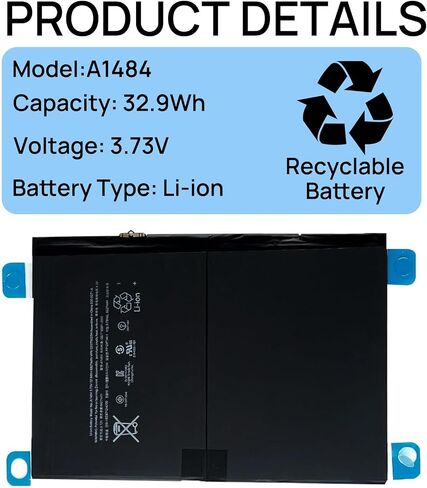 A1484 A1474 Battery Compatible with iPad Air 1 iPad 5th 7th 8th 9th 5 7 8 9 A1474 A1475 A1476 A1822 A1823 A1893 A1954 A2197 A2429 A2430 A2198 A2200 A2270 A2428 with Installation Tools in Saudi Arabia