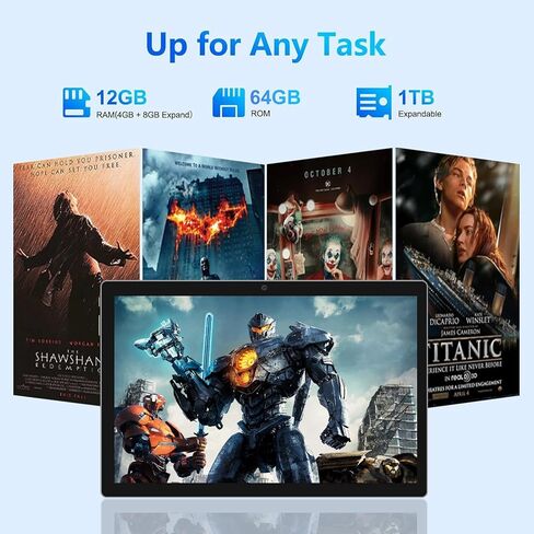 2026 Latest Tablet, 12GB RAM 64GB ROM, Octa-Core Processor 10.1" HD IPS Touchscreen Android Tablets, 2 in 1 Tablet with Keyboard, Mouse, Stylus, Case, 6000mAh Battery, WiFi 6, BT 5.4 in Kuwait