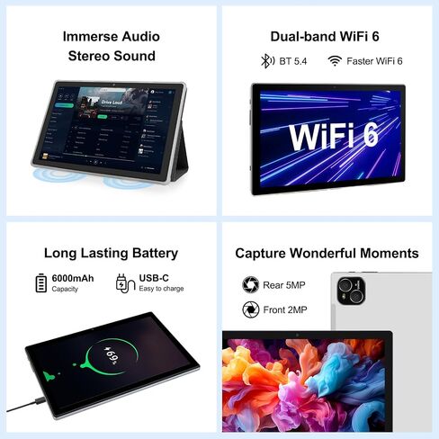 2026 Latest Tablet, 12GB RAM 64GB ROM, Octa-Core Processor 10.1" HD IPS Touchscreen Android Tablets, 2 in 1 Tablet with Keyboard, Mouse, Stylus, Case, 6000mAh Battery, WiFi 6, BT 5.4 in Kuwait