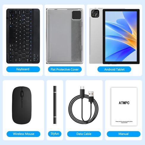 2026 Latest Tablet, 12GB RAM 64GB ROM, Octa-Core Processor 10.1" HD IPS Touchscreen Android Tablets, 2 in 1 Tablet with Keyboard, Mouse, Stylus, Case, 6000mAh Battery, WiFi 6, BT 5.4 in Kuwait