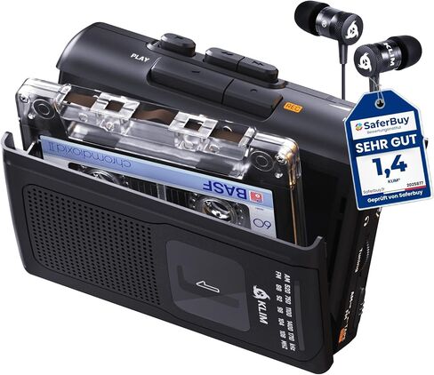 KLIM K8 Cassette Tape Player Portable with F1 Headphones - Cassette Recorder - NEW Version - AM/FM - Built-in Microphone & Speaker - Headphone Jack & Earphones - Black | AM FM Radio, Built-in Microphone and Speaker, Play and Record, Take It Anywhere - Bla in Saudi Arabia
