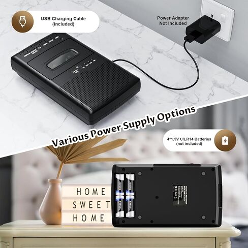 مسجل مشغل كاسيت ومحول الأشرطة، التسجيل إلى USB/شريط من الميكروفون، تحويل الأشرطة إلى WAV عبر محرك USB، مشغل أشرطة محمول مع ميكروفون طوق، مقبض قابل للسحب، مقبس 3.5 مم، منفذ REM - أسود in Kuwait