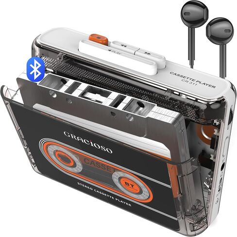 Gracioso Bluetooth Cassette Tape Player Connect Bluetooth Headphone 1100mAh Rechargeable Battery Up to 10H Playtime-with Earphone-Back Clip for Secured Carry - Cassette Player for Home,Park in Saudi Arabia