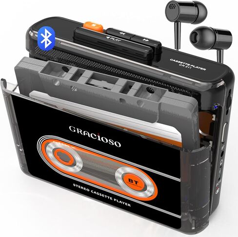 Gracioso Bluetooth Cassette Tape Player Connect Bluetooth Headphone 1100mAh Rechargeable Battery Up to 10H Playtime-with Earphone-Back Clip for Secured Carry - Cassette Player for Home,Park in Saudi Arabia