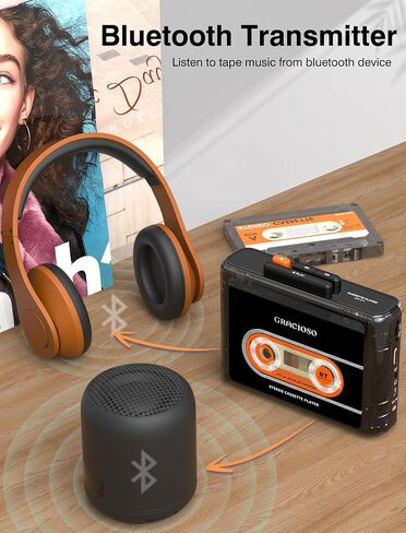 Gracioso Bluetooth Cassette Tape Player Connect Bluetooth Headphone 1100mAh Rechargeable Battery Up to 10H Playtime-with Earphone-Back Clip for Secured Carry - Cassette Player for Home,Park in Saudi Arabia