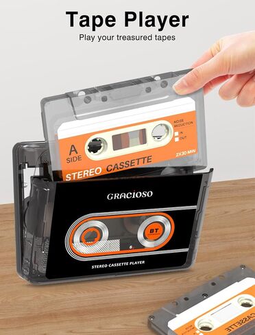 Gracioso Bluetooth Cassette Tape Player Connect Bluetooth Headphone 1100mAh Rechargeable Battery Up to 10H Playtime-with Earphone-Back Clip for Secured Carry - Cassette Player for Home,Park in Saudi Arabia