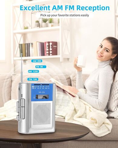 SEMIER Portable Cassette Player Recorder, Small AM FM Vintage Tape Cassette Player with Big Speaker and Headphones, Built-in Microphone, Powered by DC or AA Battery in Saudi Arabia