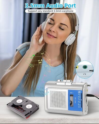 SEMIER Portable Cassette Player Recorder, Small AM FM Vintage Tape Cassette Player with Big Speaker and Headphones, Built-in Microphone, Powered by DC or AA Battery in Saudi Arabia