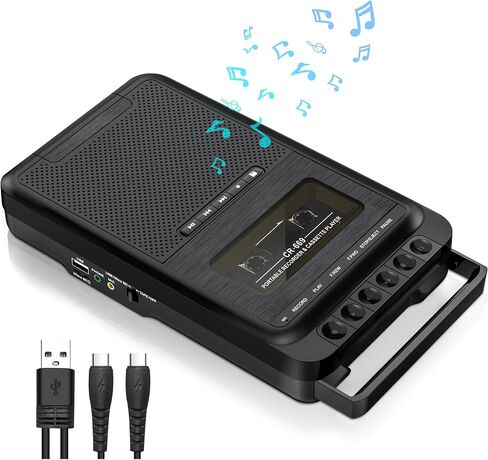 Gracioso Cassette Tape Converter to MP3 via U Disk/SD Card or PC Record to Cassettes/USB/SD Card via Mic,Cassette to Digital Tape Player with Headphone Jack,Retractable Handle (White) in Saudi Arabia