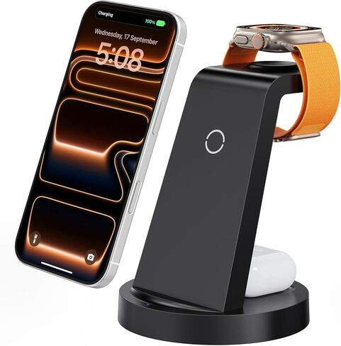 Anlmz 3 in 1 Charging Station for iPhone, Wireless Charger for iPhone 17 16e 16 15 14 13 12 11 X Pro Max & Apple Watch - Wireless Charging Station for AirPods 4 3 Pro in Saudi Arabia